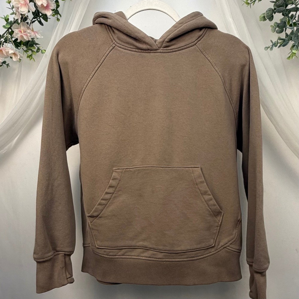 Athleta Girl Brown Pullover Hoodie Raglan Sleeve Kangaroo Pocket Size L 12